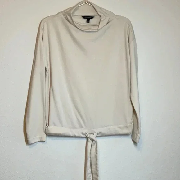 Banana Republic Funnel Neck Tie Waist Sweatshirt Cream Small - Picture 2 of 8